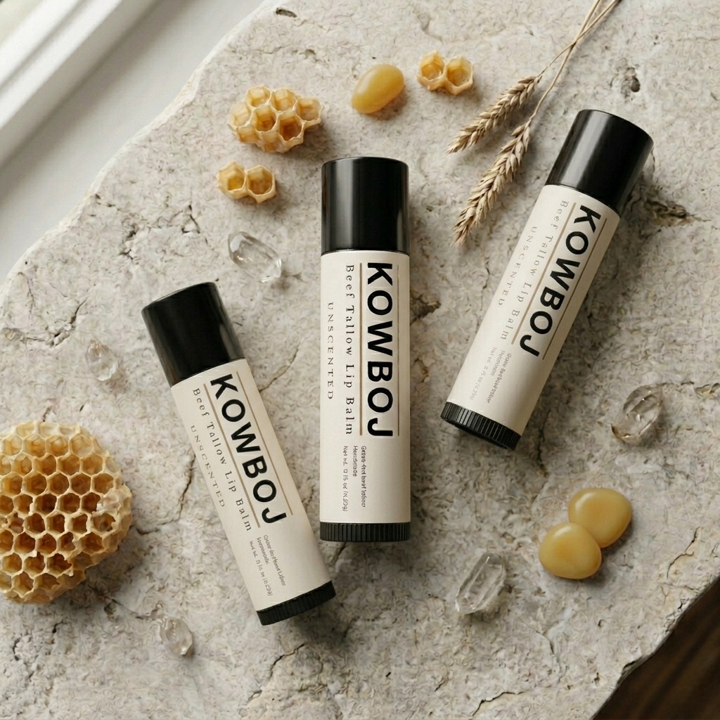 Kowboj grass-fed beef tallow lip balm 3-pack, natural lip care