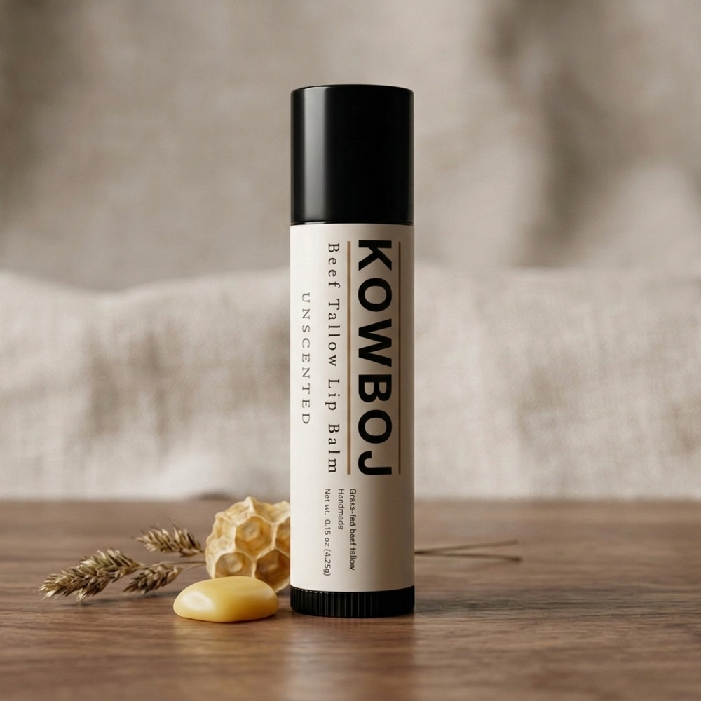 Kowboj beef tallow lip balm single tube, grass-fed tallow and beeswax
