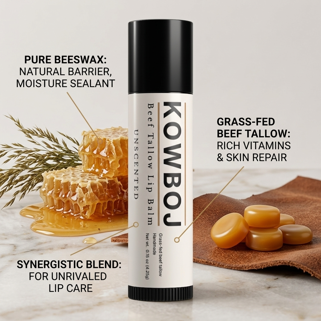 Clean-ingredient beef tallow and beeswax lip balm 3-pack by Kowboj